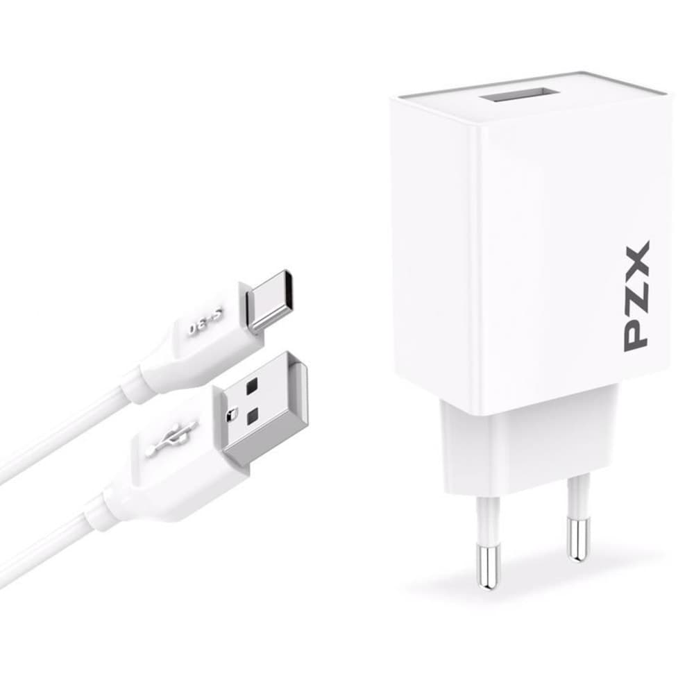 Зарядно устройство PZX C882E, от контакт към 1x USB Type-A(ж), 3.1A, бяло, с включен USB C кабел