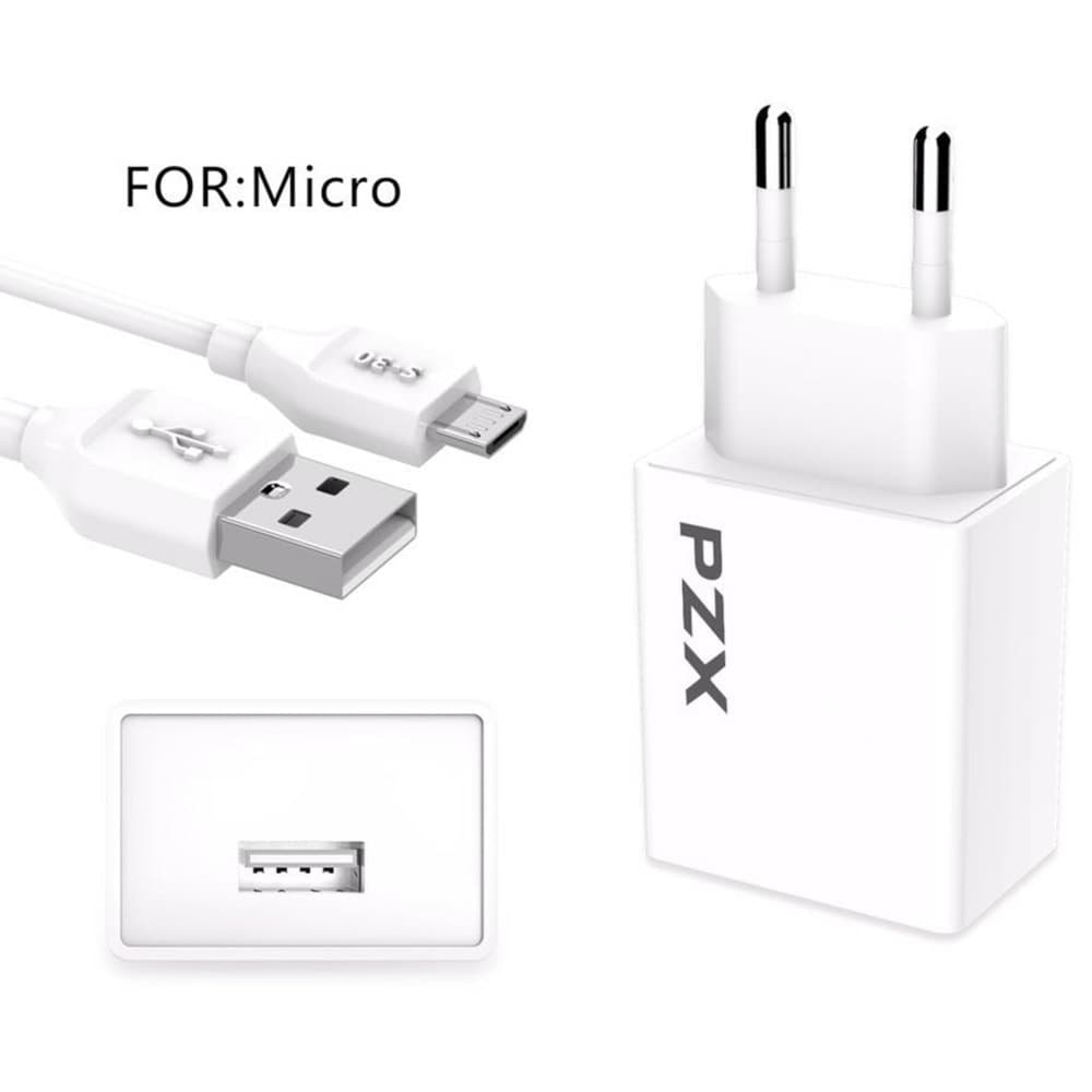 Зарядно устройство PZX C882E, от контакт към 1x USB Type-A(ж), 3.1A, бяло, с включен USB Micro кабел