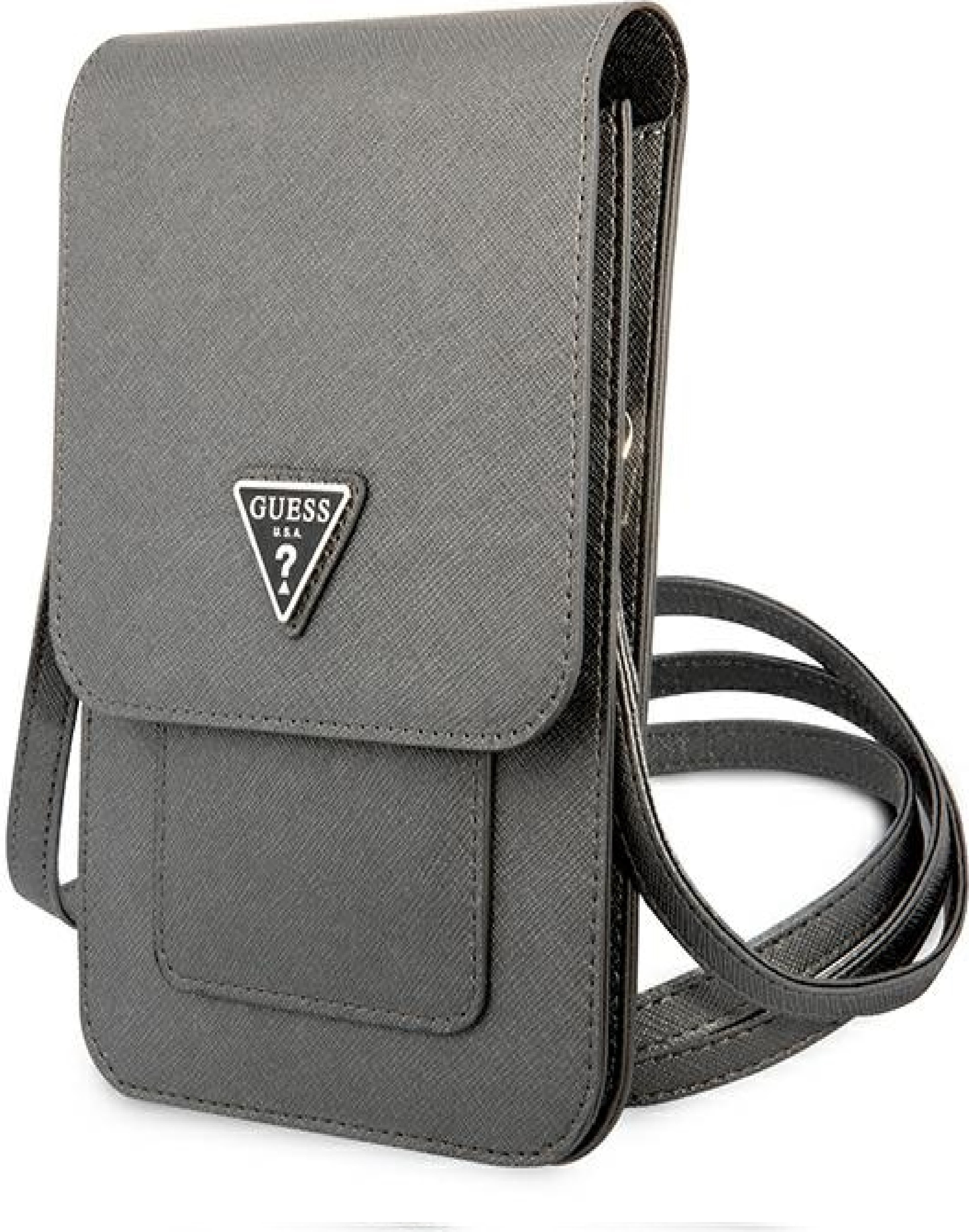 Кожена чанта (портфейл) с презрамка - Guess Saffiano Triangle Logo Phone Bag (сив)