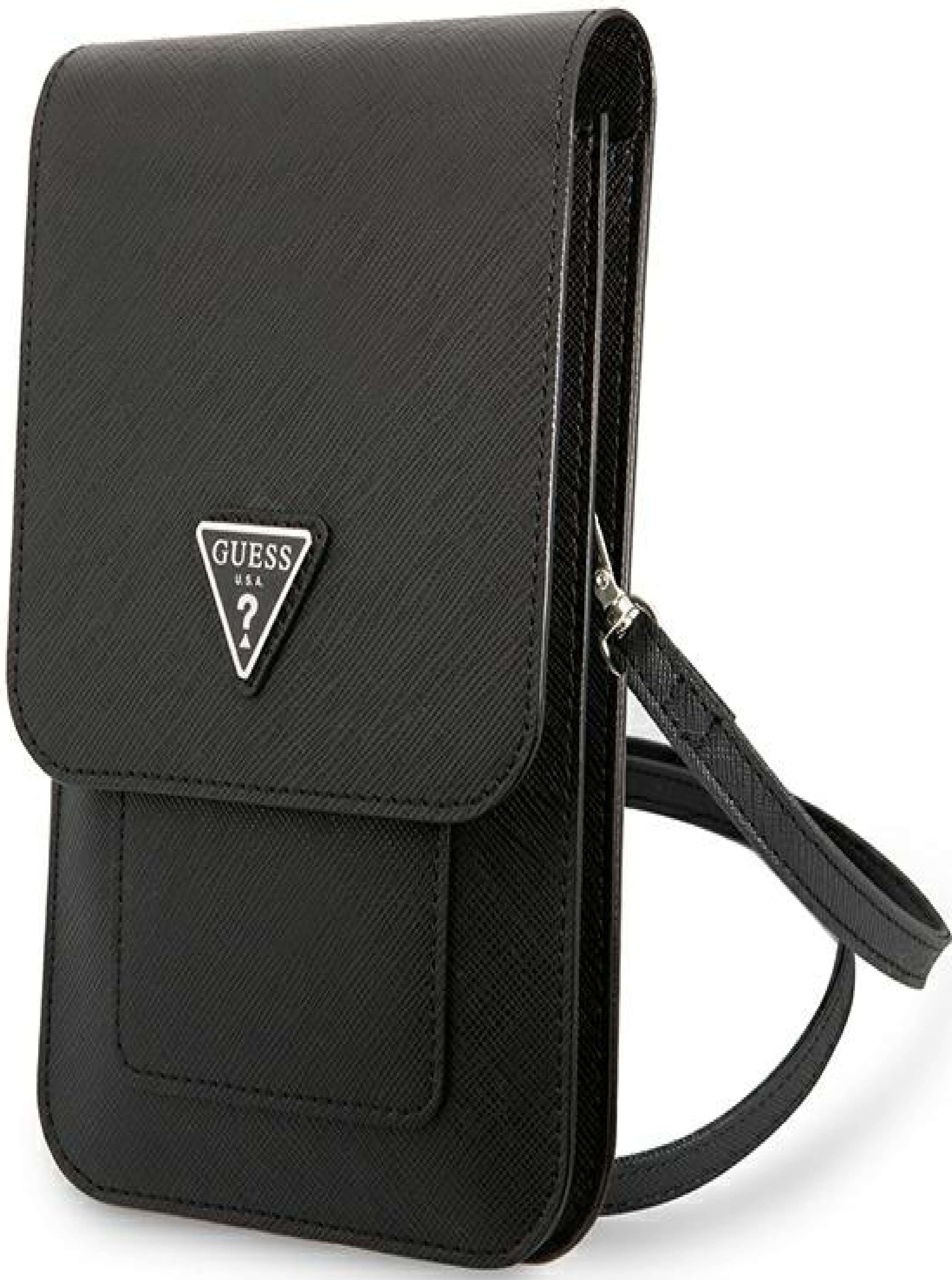 Кожена чанта (портфейл) с презрамка - Guess Saffiano Triangle Logo Phone Bag (черен)