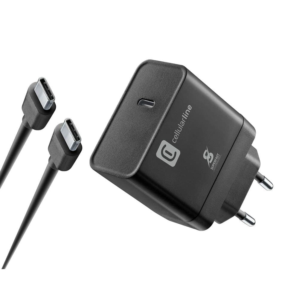 Зарядно устройство Cellularline USB-C Charger Kit 45W 9259, от контакт към 1x USB C(ж), 45W, 5A, черно, включен 1m USB C кабел