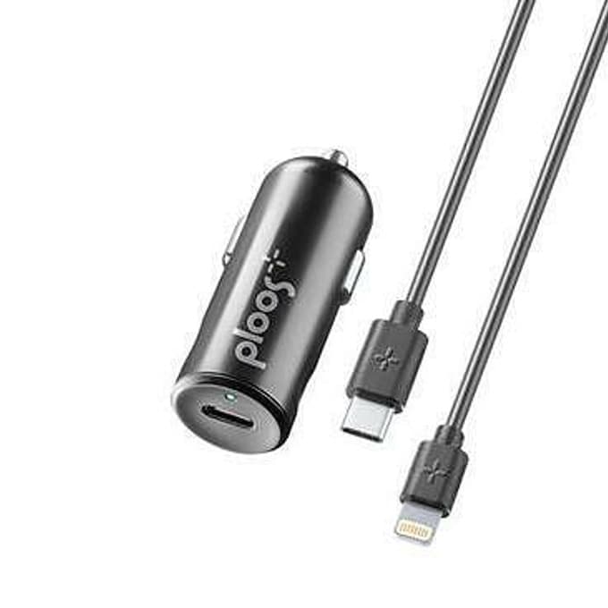 Зарядно устройство за кола Cellularline 9026, от автомобилна запалка към 1x USB Type C(ж), с кабел USB C към Lightning, черно