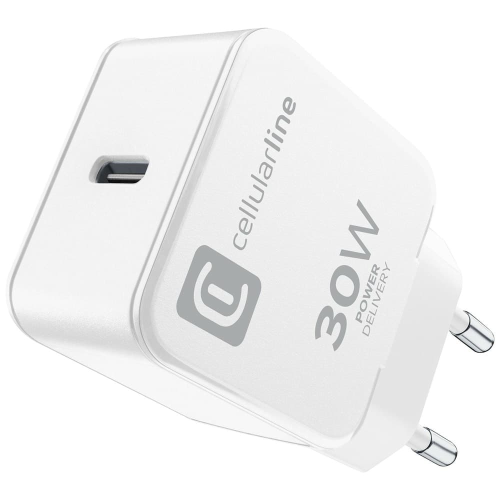 Зарядно устройство Cellularline 8799, от контакт към 1x USB C(ж), 30W, бяло