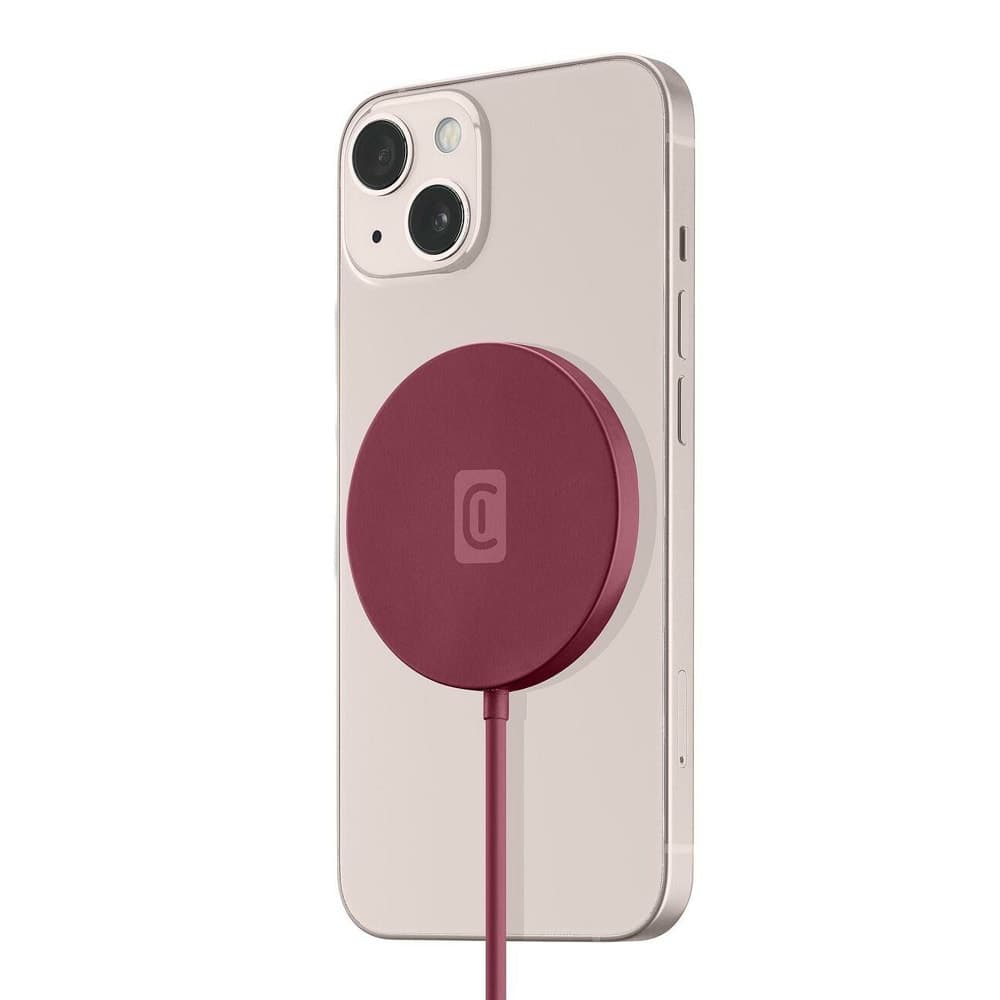 Безжично зарядно Cellularline Mag Wireless Charger Red, от USB C(м) към безжично зареждане, 7.5W, за телефони iPhone с технология MagSafe, червено