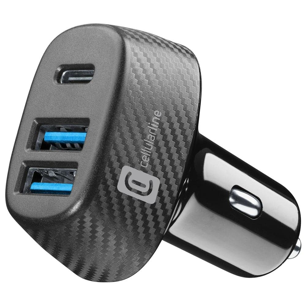 Зарядно за кола Cellularline Car Multipower Trio, от авт. запалка към 1x USB C(ж)/2x USB A(ж), 12V, 44W, черно