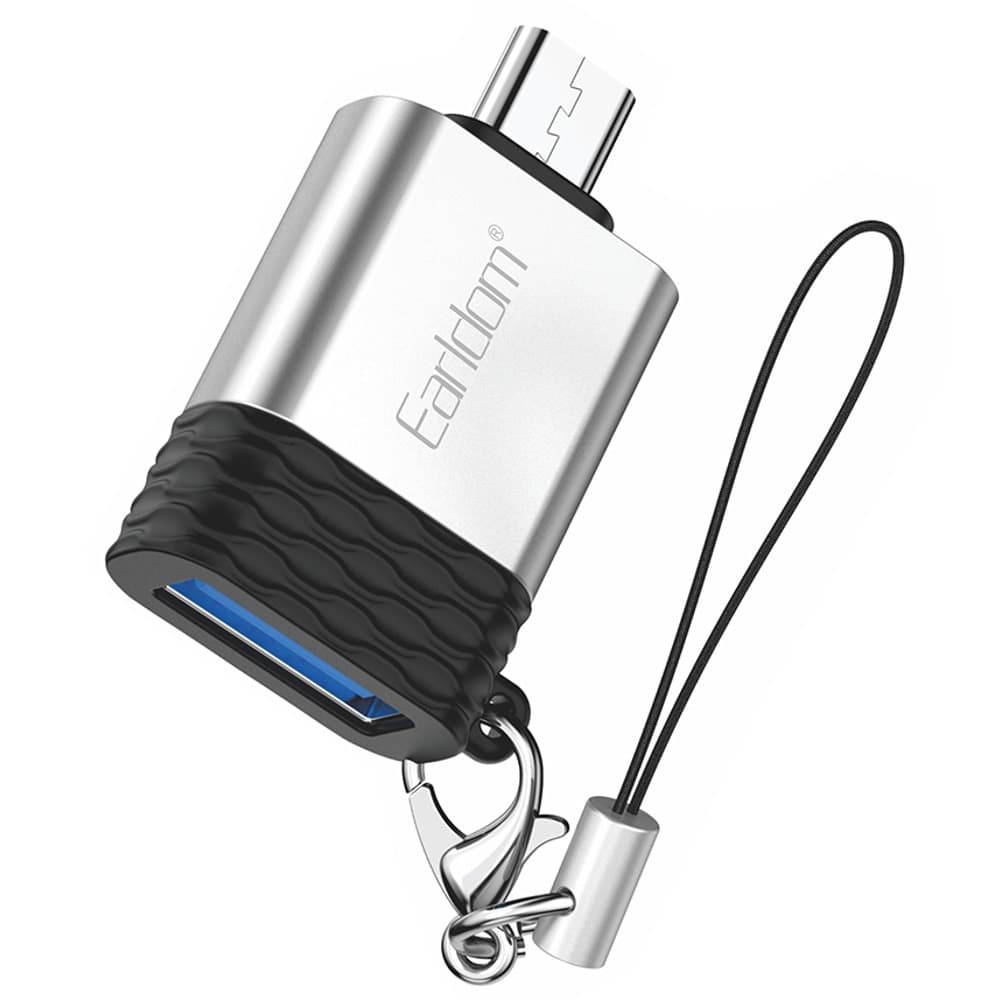 Преходник Earldom ET-OT66, от USB Micro B(м) към USB-A(ж), сребрист