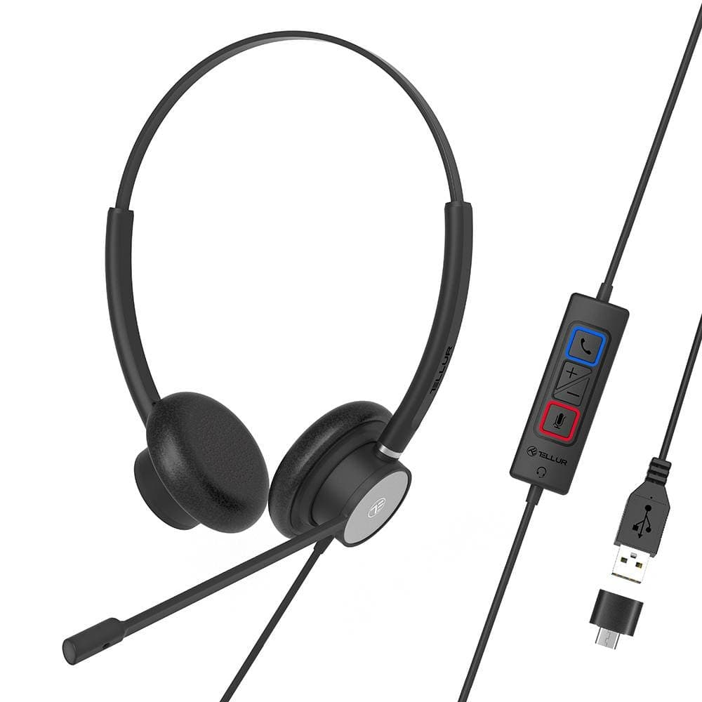 Слушалки Tellur Voice 320 (TLL411005), микрофон, USB-A/C, 32mm говорители, черни