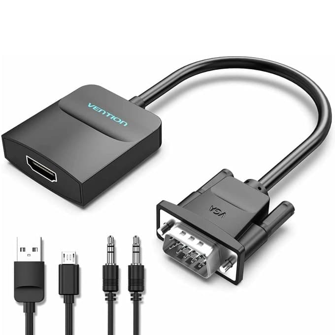 Преходник Vention ACNBB, от VGA(м) AUX-in and Micro USB power към HDMI(ж), 0.15m, черен
