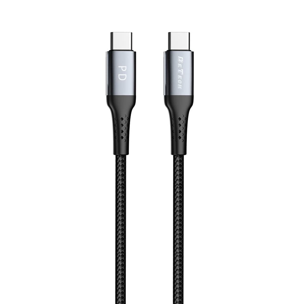 Кабел DeTech, от USB C(м) към USB C(м), PD, 2m, черен