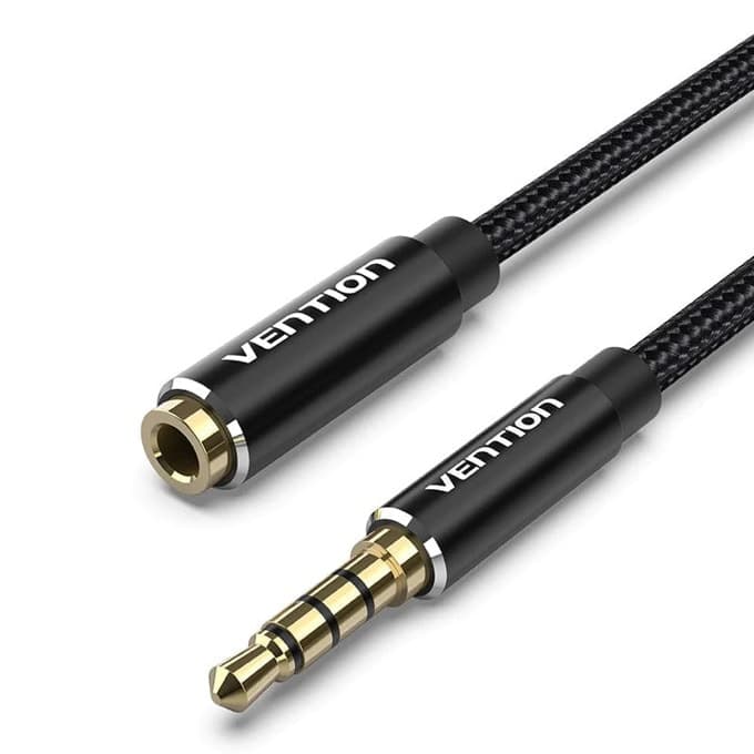 Кабел Vention BHCBD, от 3.5mm жак(м) към 3.5mm жак(ж), 0.5m, черен, екраниран