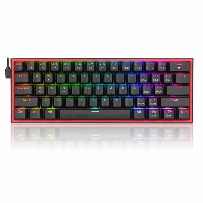 Клавиатура Redragon Fizz K617-RGB_RD, механична, гейминг, Redragon червени суичове, RGB подсветка, n-key rollover, черна, USB