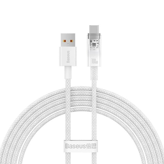 Кабел Baseus Explorer CATS010402, от USB A(м) към USB C(м), 1m, 100W, бял