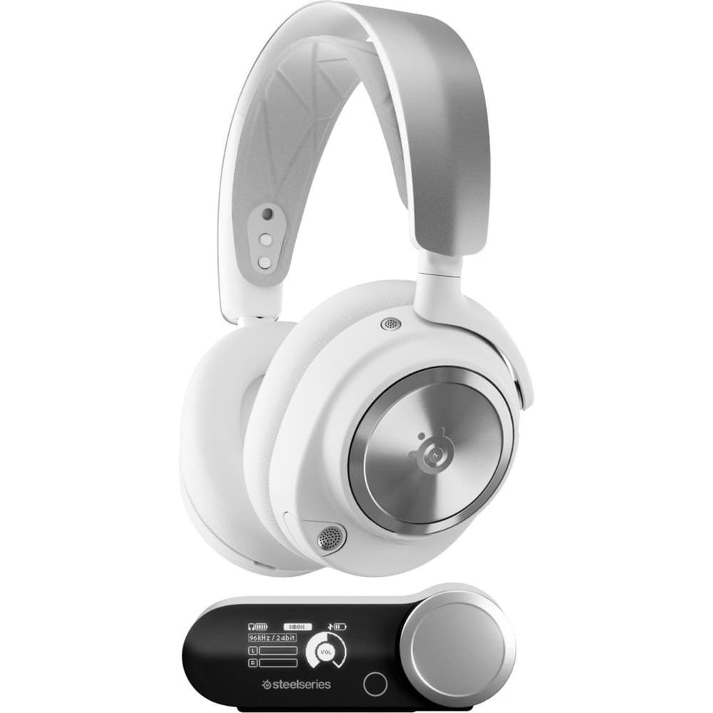 Слушалки SteelSeries Arctis Nova Pro Wireless, безжични, Bluetooth, Wi-Fi, микрофон, гейминг, Active Noise Cancellation, GameDAC Gen 2, контрол на звука, бели