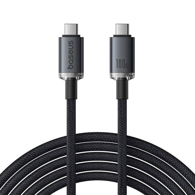 Кабел Baseus Crystal Shine (P10318204111-00), от USB-C(м) към USB-C(м), 1.5m, 100W, черен