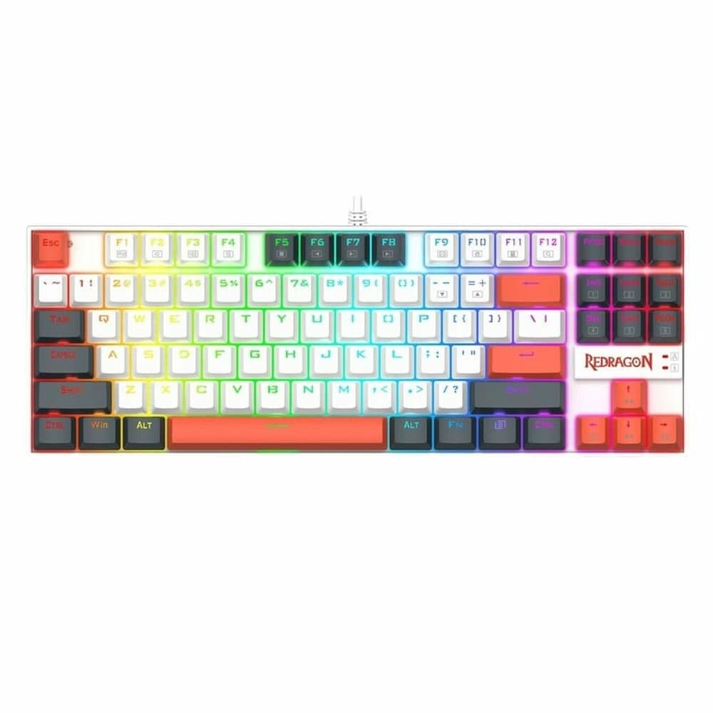 Клавиатура Redragon Kumara, механична, Red Mechanical суичове, гейминг, RGB подсветка, n-key rollover, 8 мултимедийни клавиша, бяла, USB