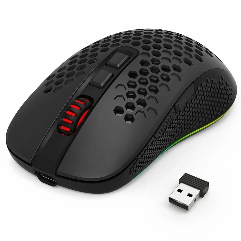 Мишка Redragon Hana, оптична (8000 dpi), жична/безжична, USB, Bluetooth, черна, гейминг, RGB подсветка, 7 програмируеми бутона