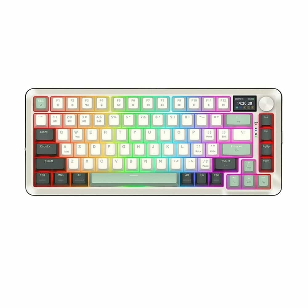 Клавиатура Redragon Flekact Pro, жична/безжична, механична, Redragon Pink суичове, гейминг, RGB подсветка, OLED дисплей, бяла, USB, Bluetooth