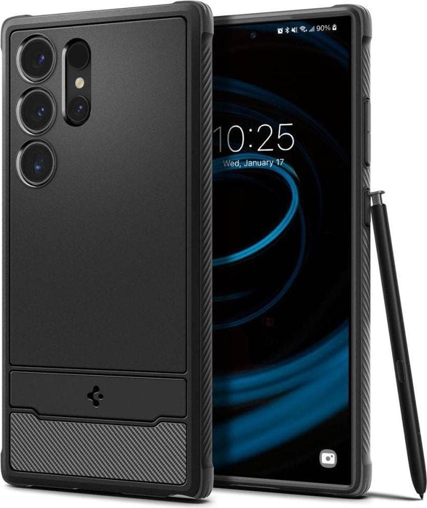 Тънък качествен силиконов (TPU) калъф за Samsung Galaxy S24 Ultra - Spigen Rugged Armor Case (черен)