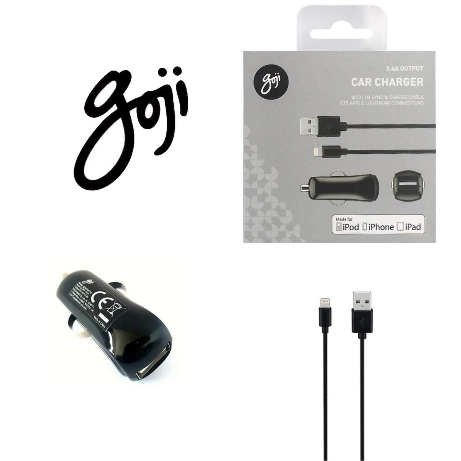 Зарядно за кола с USB 2.4A и Lightning кабел за всички продукти на Apple с Lightning - Goji Car Charger 2.4A with Lightning Cable