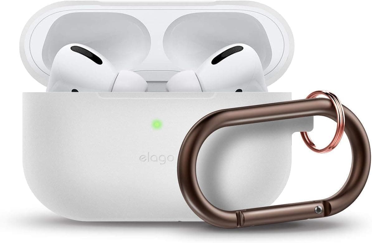 Защитен калъф Elago Slim Hang Silicone Case за Apple Airpods Pro, бял/фосфор