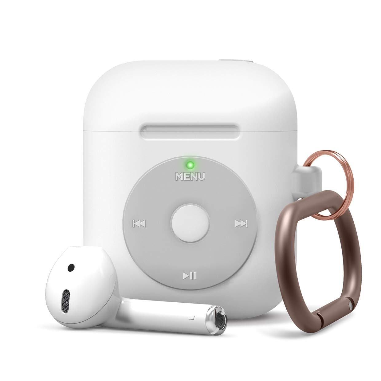 Защитен калъф Elago Retro AW6 за Apple Airpods / Apple Airpods 2, карабинер, бял