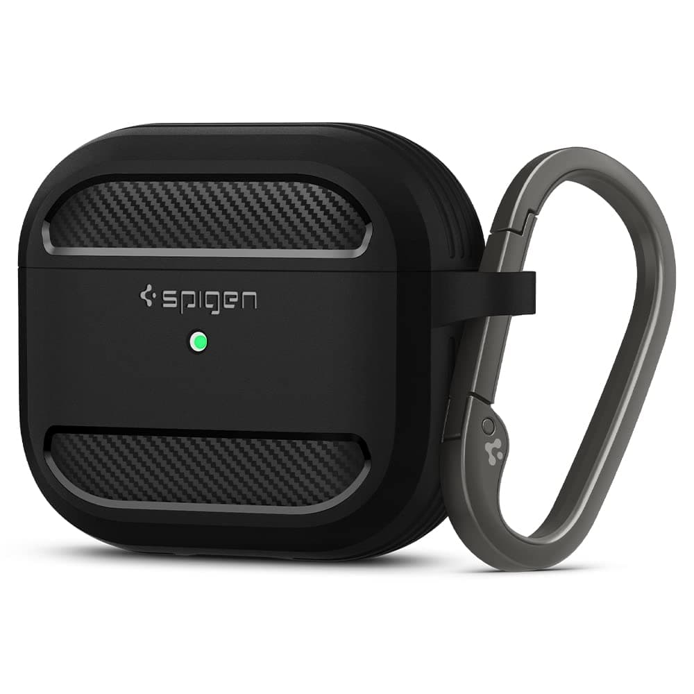 Защитен калъф Spigen Rugged Armor Case, за Apple Airpods 3, Термополиуретанов, удароустойчив с карабинер, черен