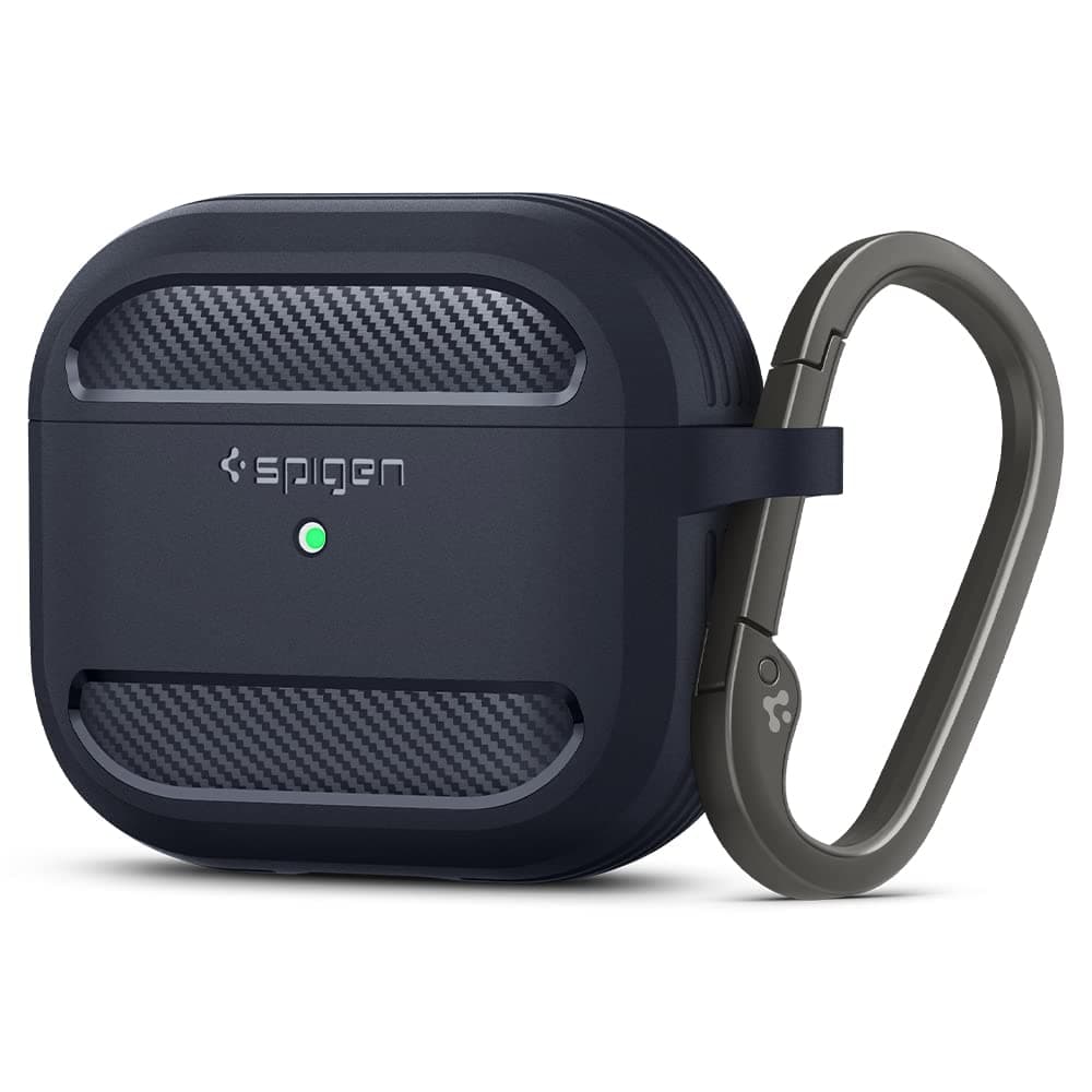 Защитен калъф Spigen Rugged Armor Case, за Apple Airpods 3, Термополиуретанов, удароустойчив с карабинер, тъмносив