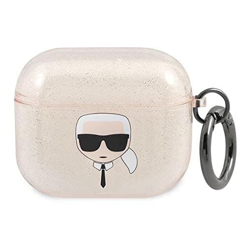 Защитен калъф Karl Lagerfeld AirPods 3 Glitter Karl Head Silicone Case, за Apple Airpods 3, силиконов с карабинер, златист