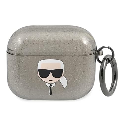 Защитен калъф Karl Lagerfeld AirPods 3 Glitter Karl Head Silicone Case, за Apple Airpods 3, силиконов с карабинер, черен