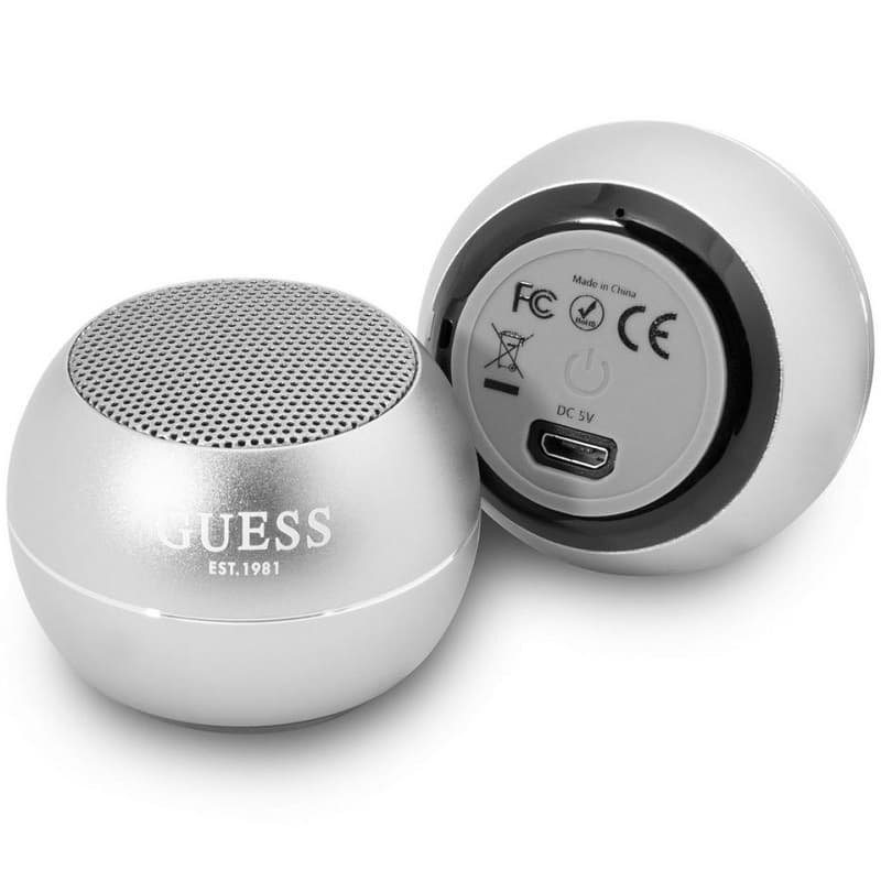 Портативен безжичен Bluetooth спийкър за мобилни устройства - Guess 4H Mini Bluetooth Speaker 3W (сребрист)