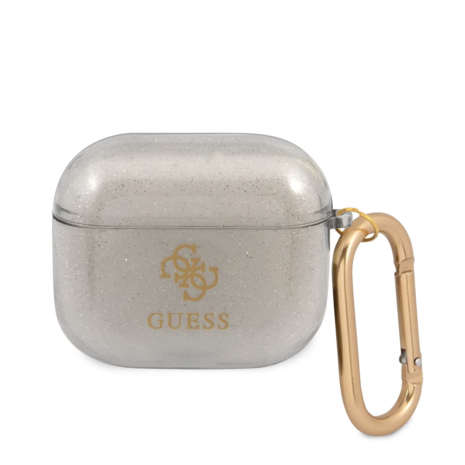 Защитен калъф Guess AirPods 3 Silicone Transparent Glitter Case, за Apple Airpods 3, силиконов с карабинер, черен