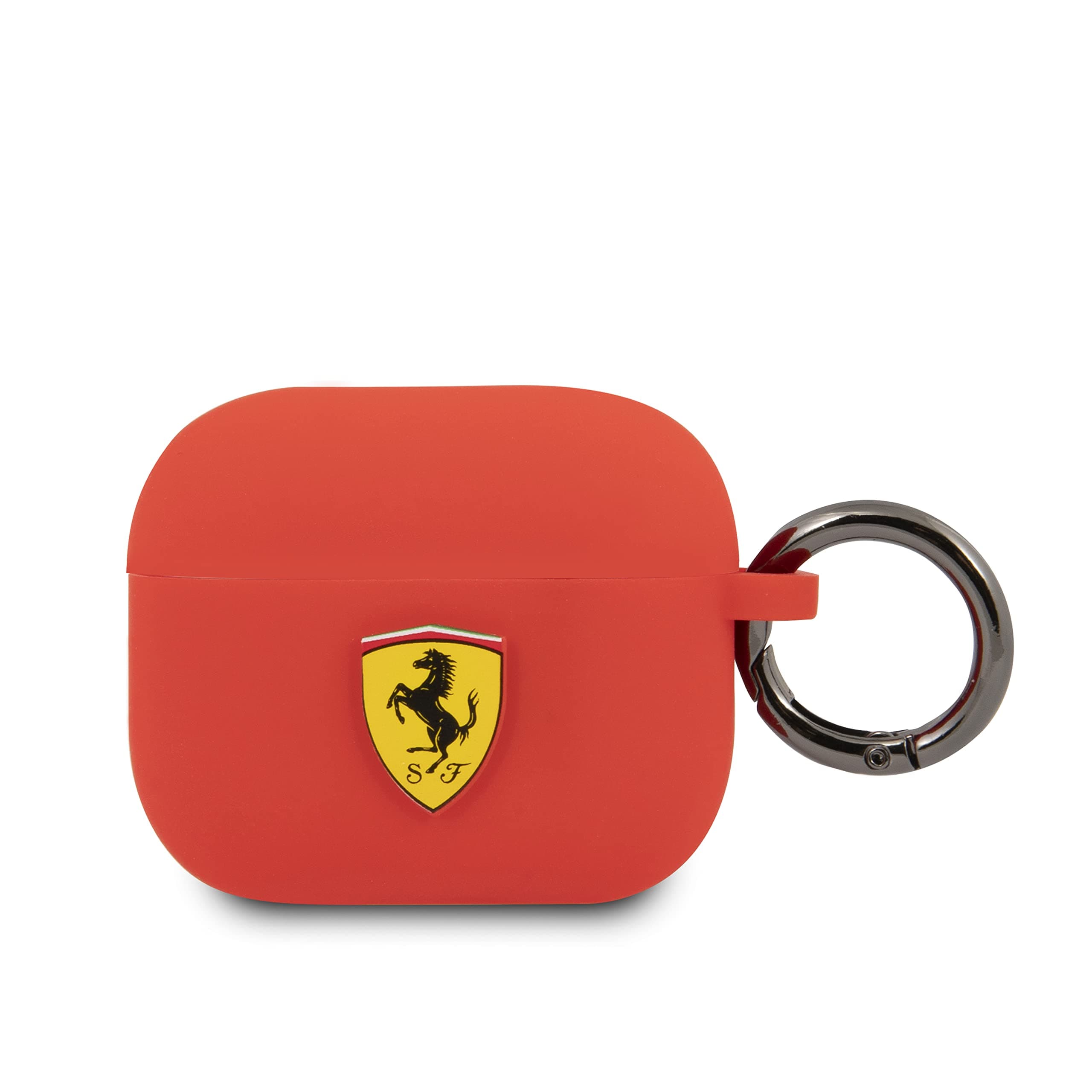 Защитен калъф Ferrari(FEA3SILRE), за Apple AirPods 3, силиконов, с карабинер, червен