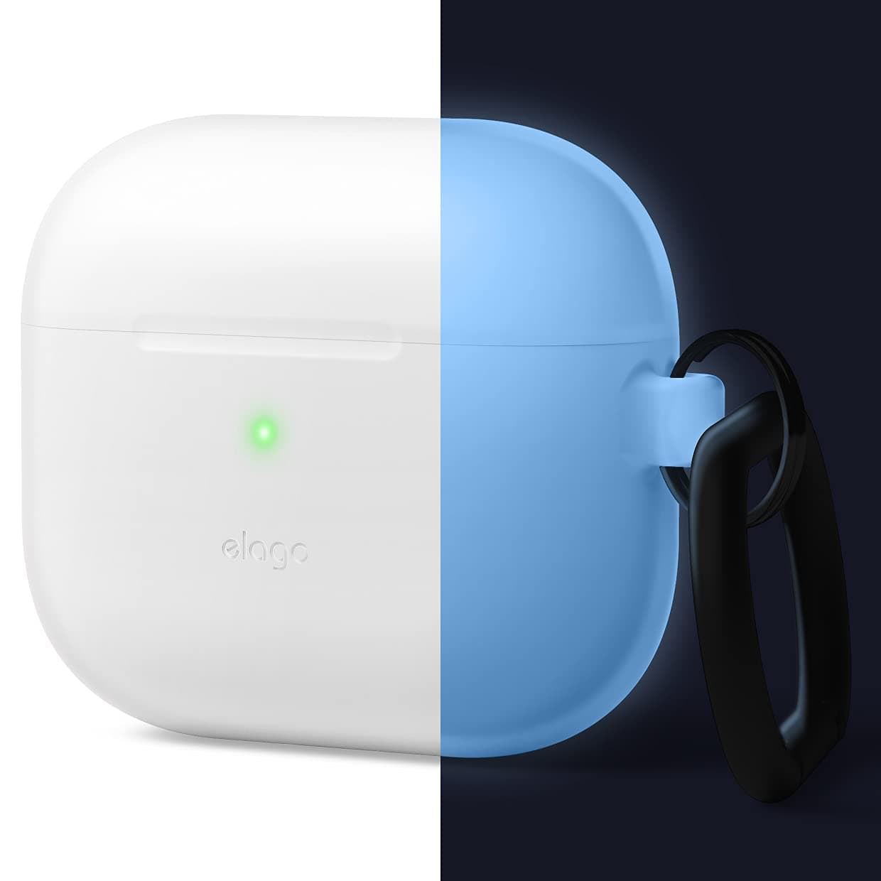 Защитен калъф Elago AirPods 3 Silicone Hang Case, за Apple Airpods 3, силиконов, с карабинер, бял фосфор