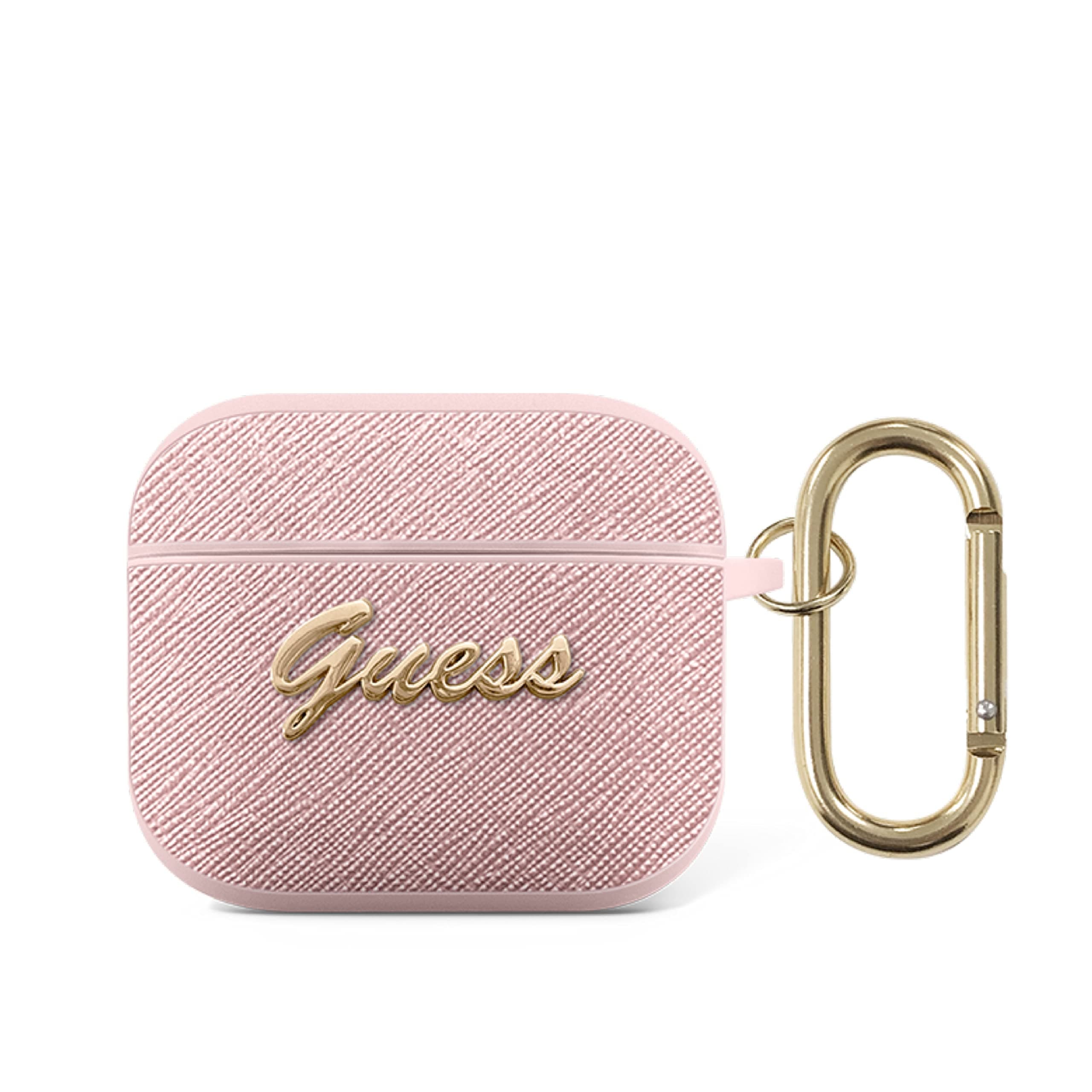 Предпазители Guess Airpods 3 Saffiano Metal Logo Hard Case, за Apple Airpods 3, кожен, с карабинер, розов