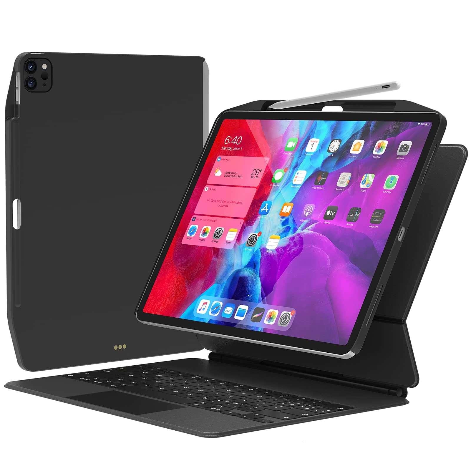 Поликарбонатов кейс (с отделение за Apple Pencil 2) за iPad Pro 11 (2018) (съвместим с Apple Smart Keyboard, Magic Keyboard, Smart Folio) - SwitchEasy CoverBuddy Case (черен)