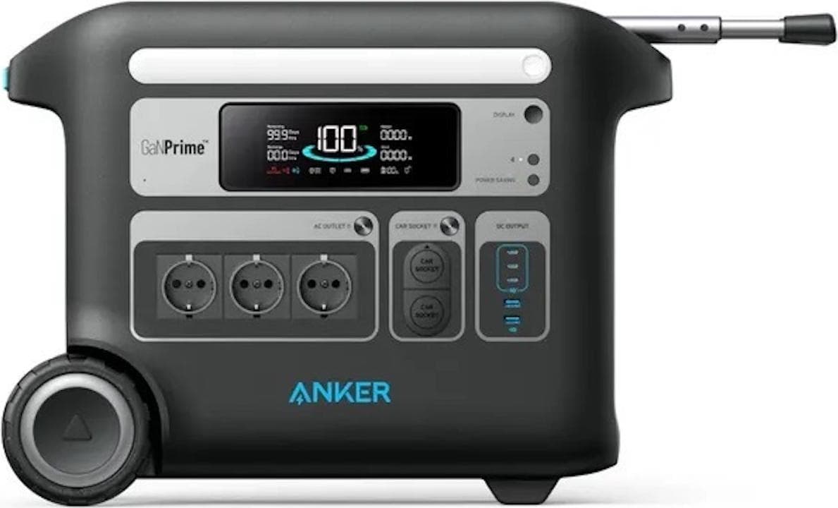 Мощна външна батерия с 3 x AC (220V за ел. мрежа), 3 x USB-C, 2 x USB-A изходи и две гнезда за кола (черен) - Anker Solix F2600 Portable Power Station 2560Wh