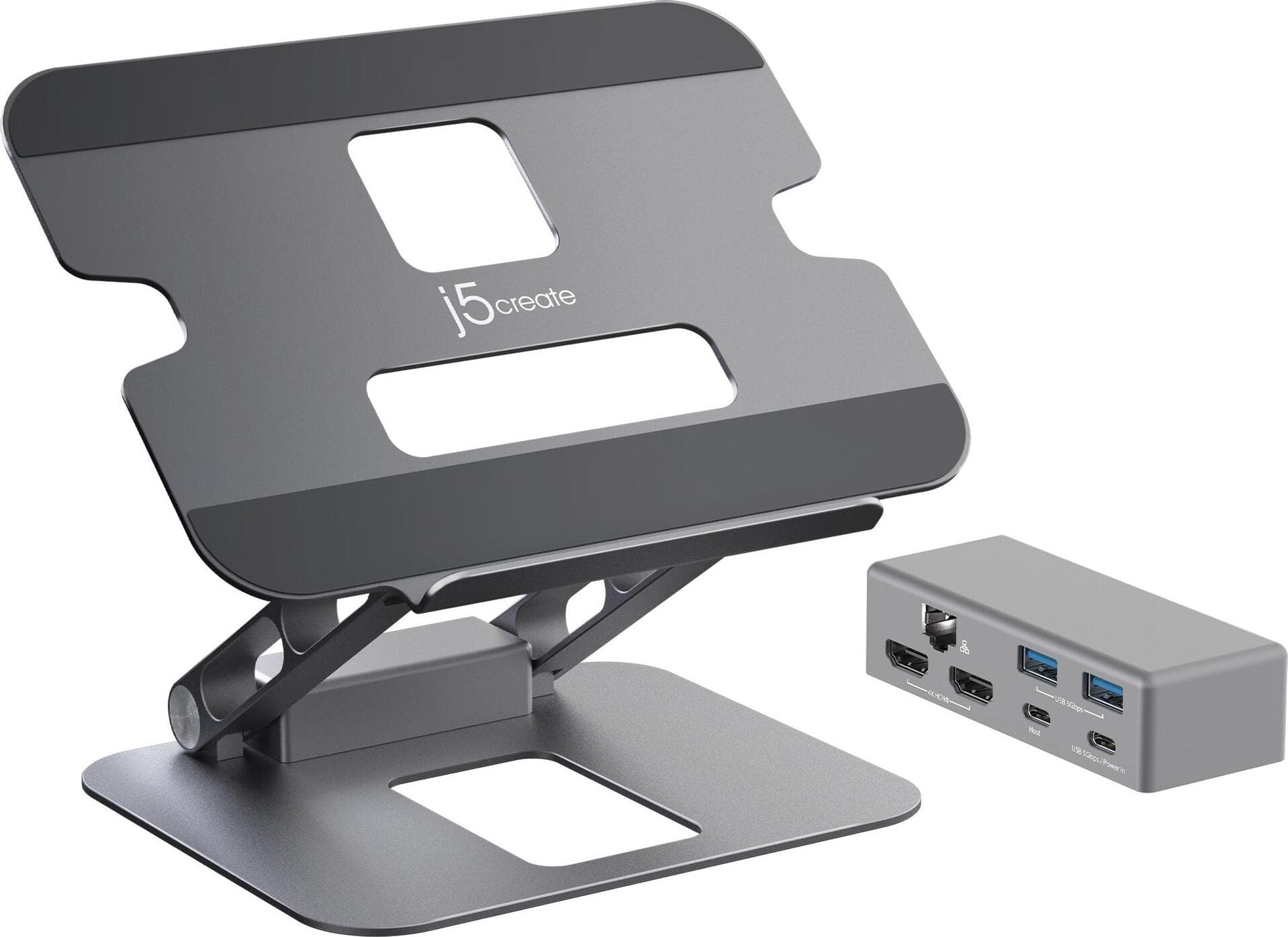 Поставка за лаптоп с докинг станция j5create JTS427, до 16, USB-C, HDMI, 4K