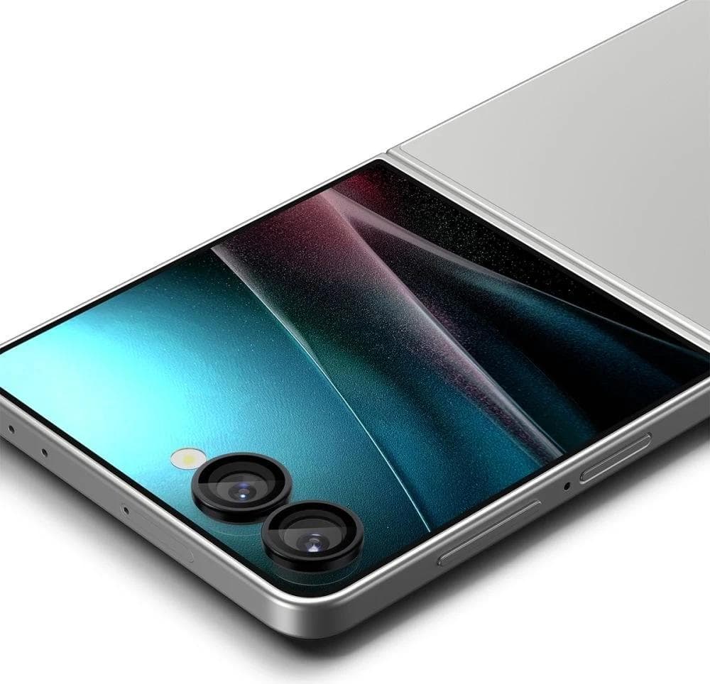2 комплекта предпазни стъклени лещи за камерата на Samsung Galaxy Z Flip7 - Spigen Optik.tR EZ Fit Tempered Glass 2 Pack (черен)