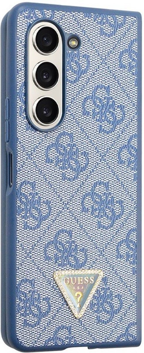 Дизайнерски кожен кейс за Samsung Galaxy Z Fold5 - Guess 4G Triangle PU Leather Hard Case (син)