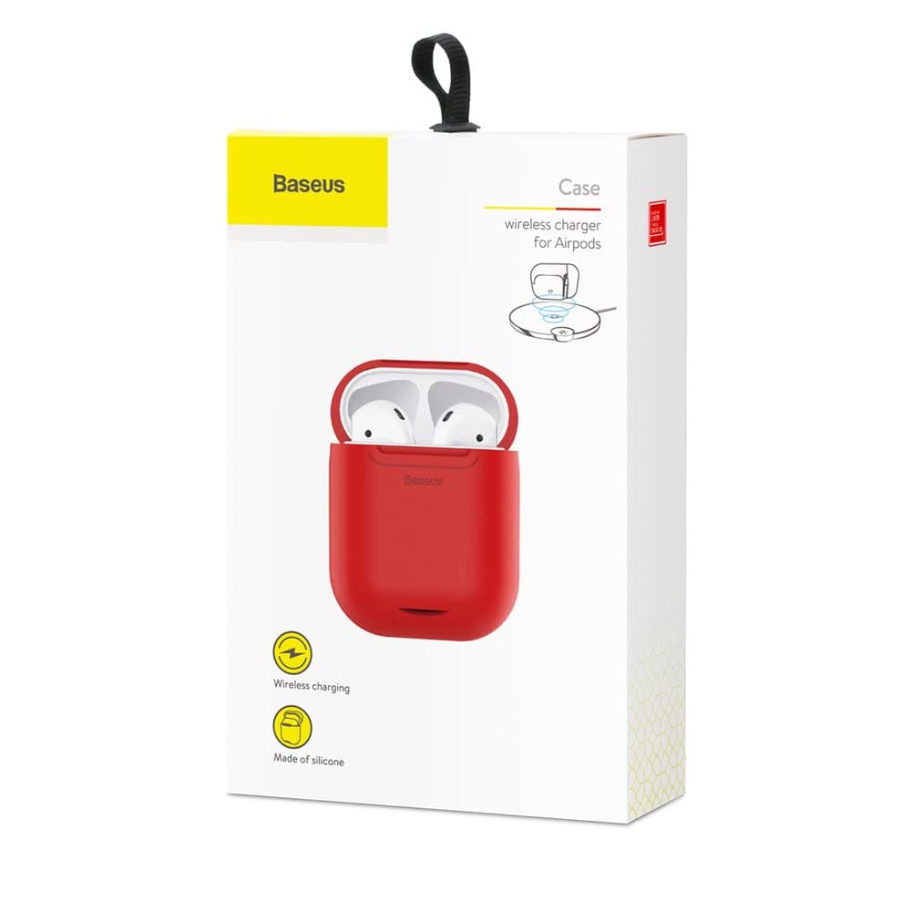 Защитен калъф Baseus Airpods Silicone Wireless Case (WIAPPOD-09), за Apple Airpods 2, силиконов, възможност за безжично зареждане, червен