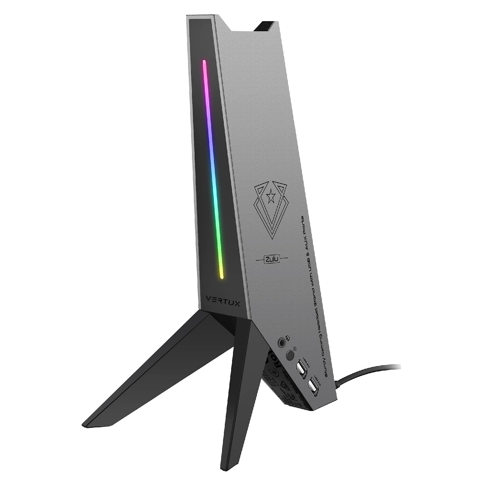 Стойка за слушалки Vertux Zulu 4-in-1, RGB 5 вида, USB, 480 Mbps трансфер, черен