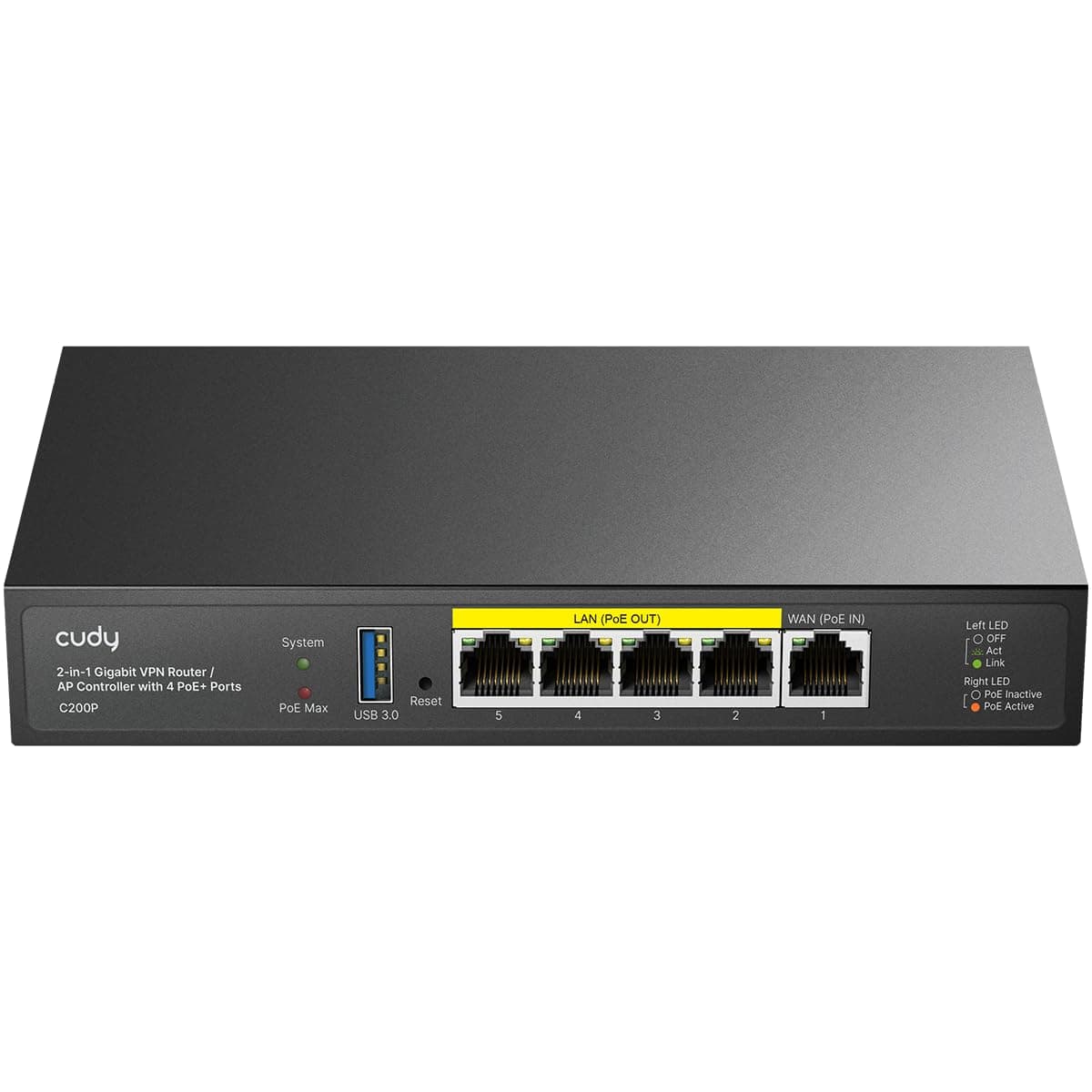 Безжичен рутер и access Point CUDY C200P 2 in 1, 1xGigabit, 4xGigabit POE+PSU, USB 3.0