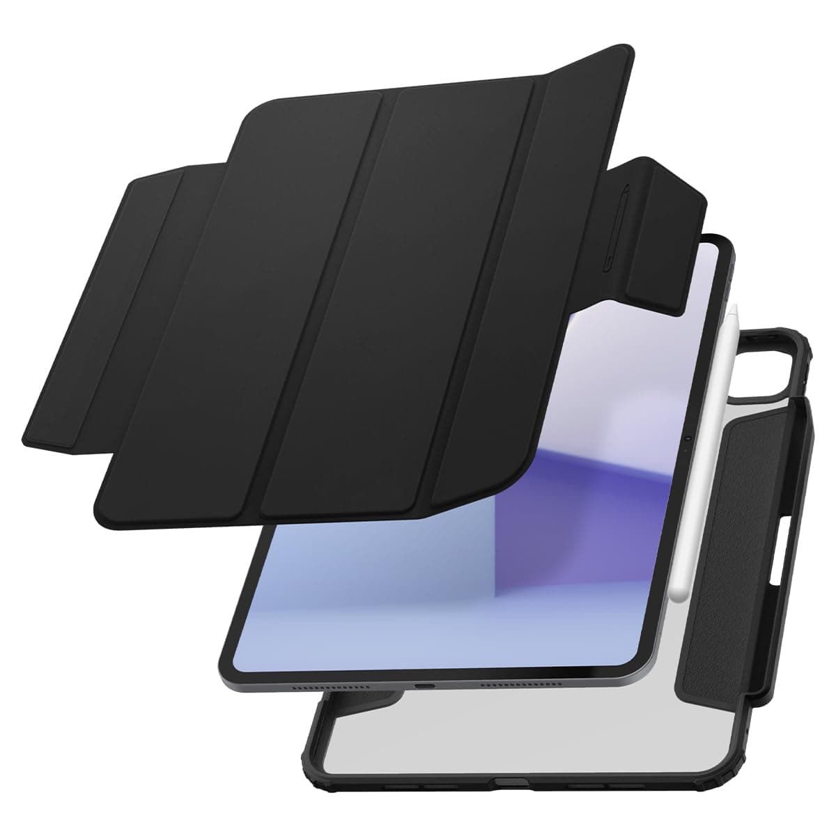 Полиуретанов калъф с отделящ се кейс и поставка за iPad Pro 11 (2024) - Spigen Air Skin Pro Hybrid Case (черен-прозрачен)