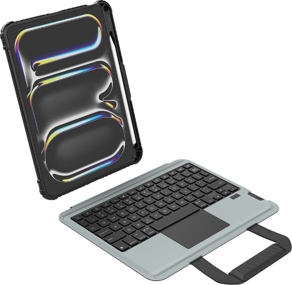 Удароустойчив кейс, с отделяща клавиатура и поставка за iPad Pro 11 (2024) - Nillkin Bumper GO Backlit Keyboard Protective Case (черен)