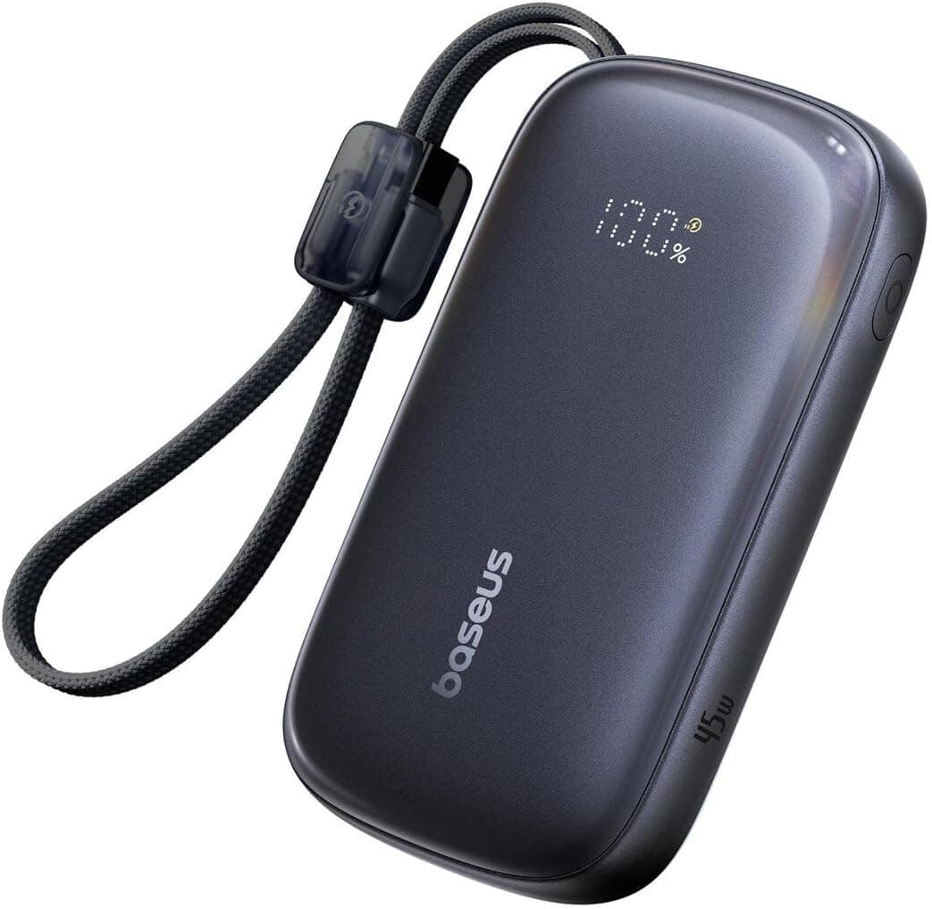 Външна батерия с вграден USB-C и Lightning кабел и USB-C, USB-А и Lightning портове - Baseus Qpow3 Ultra EnerFill Power Bank With USB-C And Lightning Cable 45W 20000mAh (черен)