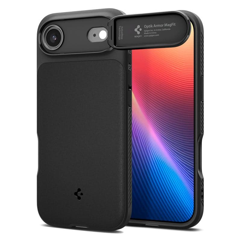 Силиконов (TPU) калъф с капак за камерата с MagSafe за iPhone 17 Air - Spigen Optik Armor MagSafe Case (черен)
