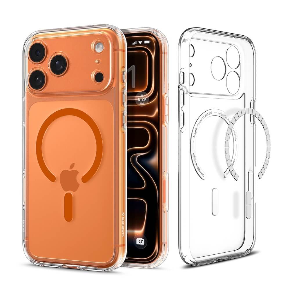 Хибриден кейс с висока степен на защита с MagSafe за iPhone 17 Pro - Spigen Ultra Hybrid MagSafe Case (прозрачен-оранжев)