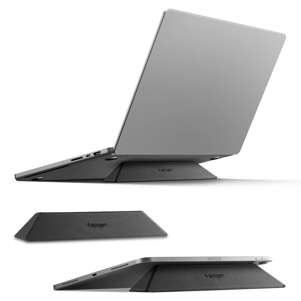 Сгъваема кожена поставка за MacBook и лаптопи - Spigen LD201-S4 Slimfold Universal Laptop Stand (черен)