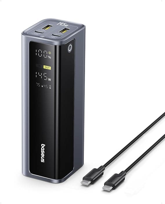Външна батерия с 2xUSB-C и 2xUSB-A изходи и технология за бързо зареждане - Baseus EnerGeek GP12 Digital Display Fast Charging Power Bank 20800mAh 145W (тъмносив)