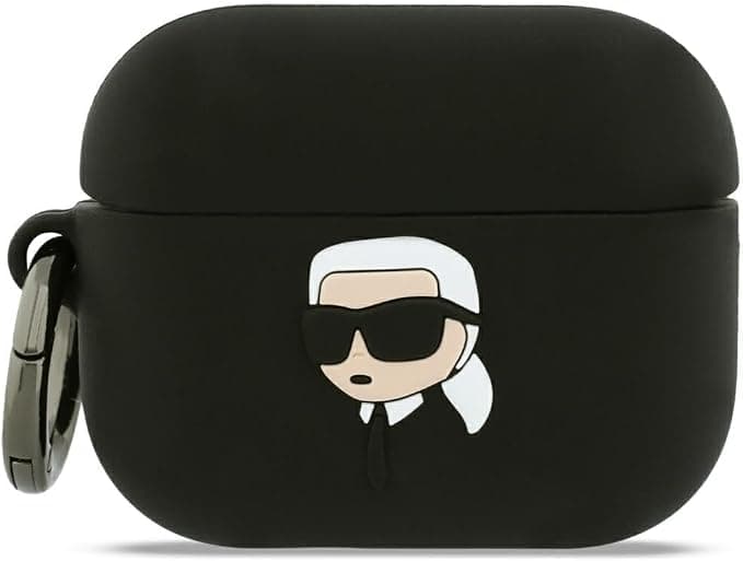 Силиконов калъф с карабинер за Apple AirPods Pro 3 - Karl Lagerfeld AirPods Pro 3 3D Logo NFT Karl Head Silicone Case (черен)